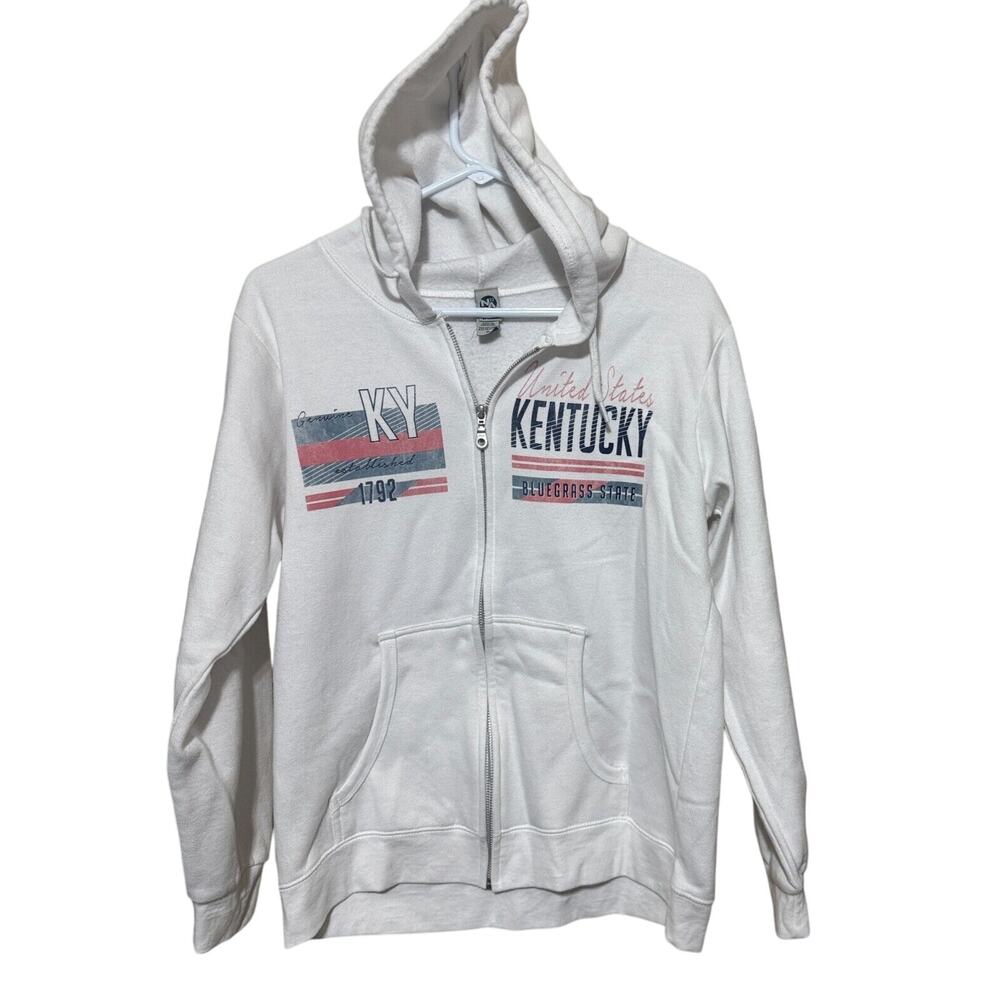Kentucky Sweatshirt Womens Medium White Hoodie Full Zip Blue Grass state